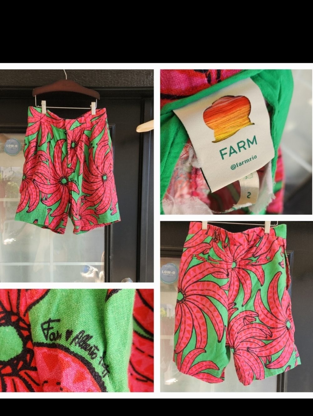 FARM Rio Pink & Green Palm-Print Shorts